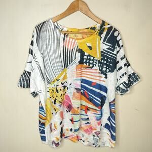 Impulse California Top Abstract Colorful Stretch Knit Sequins